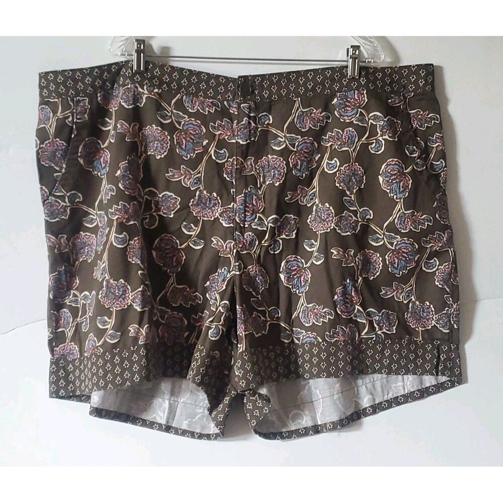 Knox Rose 3X Cotton Brown Blue Toasted Walnut Floral Zip/Button Pockets Shorts